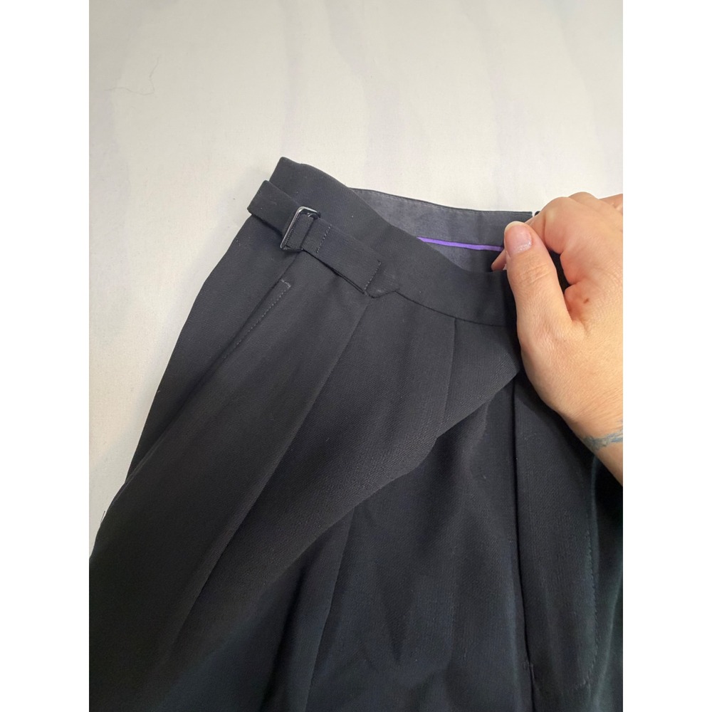 Ralph Lauren Purple Label Black Wool Pleated Wide Leg Trousers Side Tabs Size 34 - Picture 5 of 12